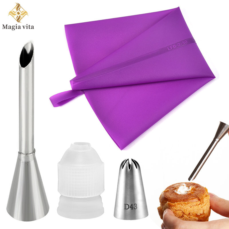 Piping Bag Disposable - DIY พัฟเค้กซิลิโคนถุงขนมครีมเนยหัวฉีดสแตนเลสตกแต่ง Baking Piping กระเป๋าเครื่องมือห้องครัว
