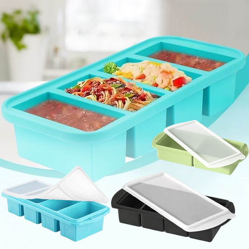 Kitchen Baking Containers - แม่พิมพ์น้ำแข็งซิลิโคนขนาดใหญ่พร้อมฝาปิด ภาชนะเก็บอาหารสำหรับแช่แข็ง ถาดอเนกประสงค์ขนาดใหญ่สำหรับการจัดระเบียบในครัว