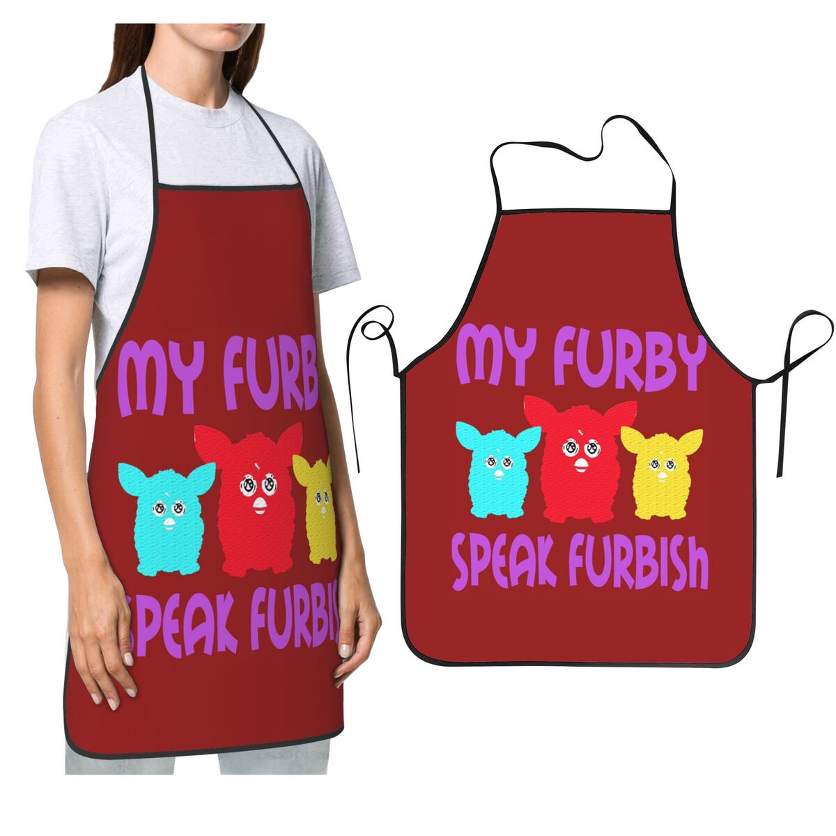 Kitchen Robot Baking - ผ้ากันเปื้อนลายการ์ตูนนาร์เทิร์มเฟอร์บี้หุ่นยนต์สำหรับทำอาหาร อบขนม ผ้ากันเปื้อนแบบไม่มีแขนสำหรับทำความสะอาดในครัว