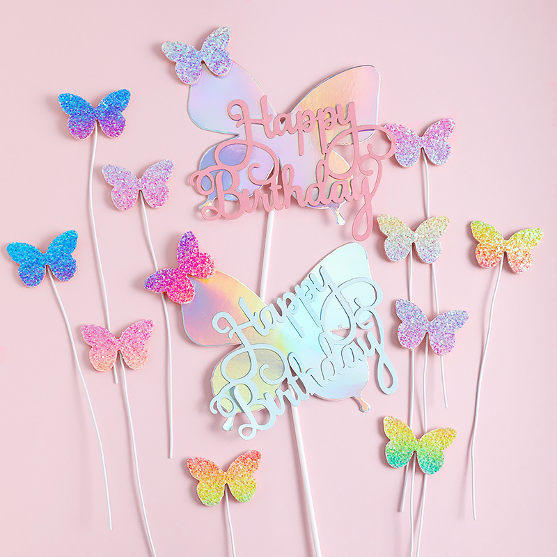 Kitchen Baking Table - เค้กผีเสื้อตกแต่งสายรุ้งผีเสื้อเค้กวันเกิดแฮปปี้ Toppers Baby Shower Party ตกแต่งโต๊ะเบเกอรี่