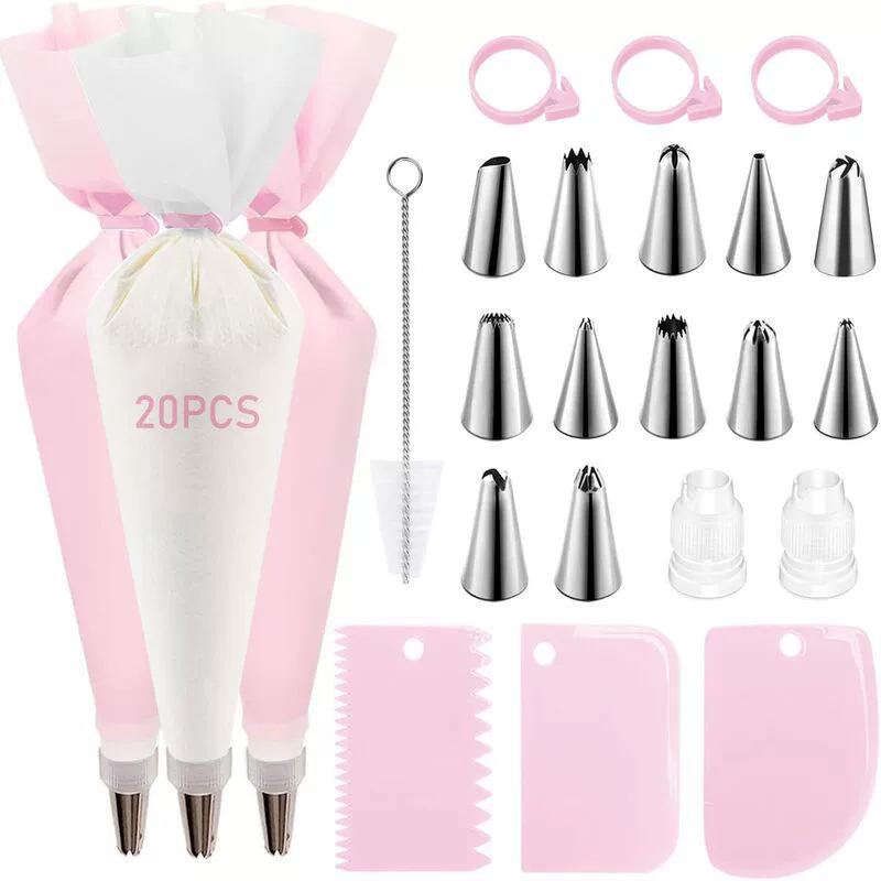 Piping Bag Disposable - ชุดถุงบีบครีมและหัวบีบ สำหรับตกแต่งเค้ก DIY พร้อมหัวบีบสแตนเลส ซิลิโคนนำกลับมาใช้ใหม่ได้ อุปกรณ์ตกแต่งขนมเค้ก