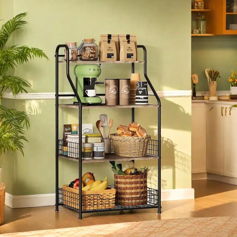 Kitchen Baking Table - ชั้นวางของไม้เหล็กสี่ชั้น, ชั้นวางไมโครเวฟ, ชั้นวางโต๊ะ, ชั้นวางของในครัว