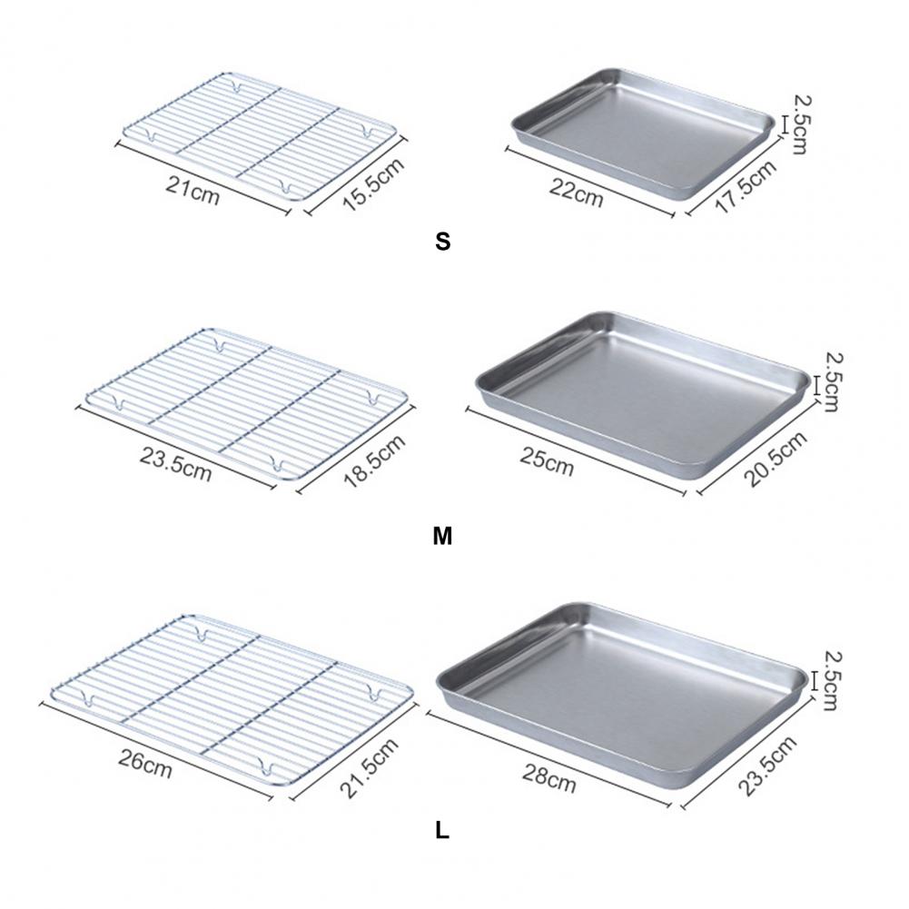 Kitchen Baking Tray Set - ชุดถาดอบสเตนเลสสตีล 1 ชุด พร้อมตะแกรงย่าง ชุดจานเสิร์ฟบาร์บีคิวแบบไม่ติดกระทะ พร้อมตะแกรงระบายความร้อน