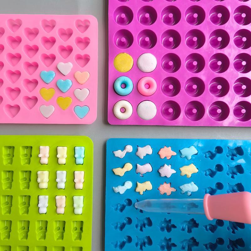 Kitchen Baking Tray Set - ชุดแม่พิมพ์ซิลิโคนสำหรับทำลูกอมและเยลลี่ 1/5 ชิ้น พร้อมชุดหลอดหยด 2 ชิ้น