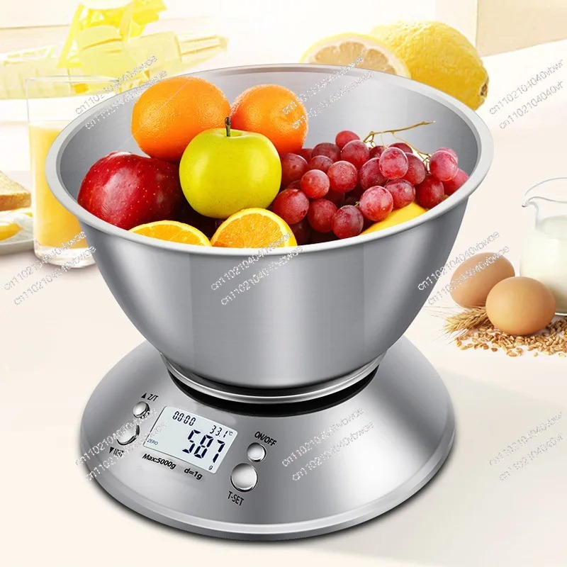 Kitchen Baking Table - เครื่องชั่งครัวสแตนเลสพร้อมชาม 5 กก./1 กรัม เครื่องชั่งอิเล็กทรอนิกส์ 0.1