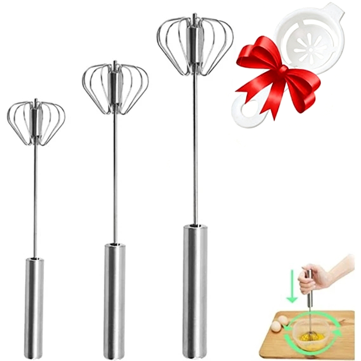 Kitchen Baking Appliances - เครื่องตีไข่สแตนเลส 1/3 ชิ้น ทนทาน กึ่งอัตโนมัติ สำหรับตีไข่