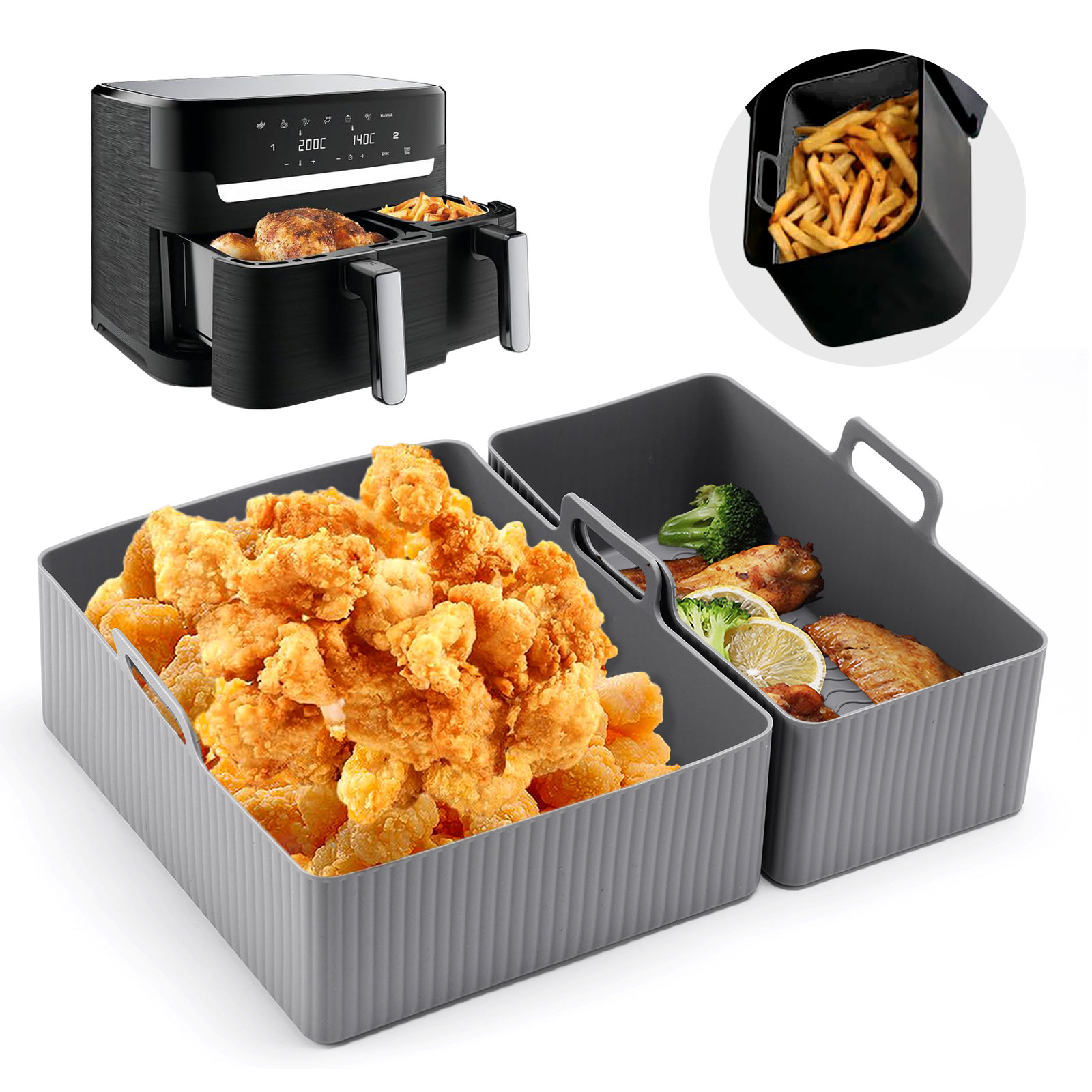 Kitchen Baking Tray Set - 2 ชิ้นชุดซิลิโคน Air Fryer Mat AirFryer