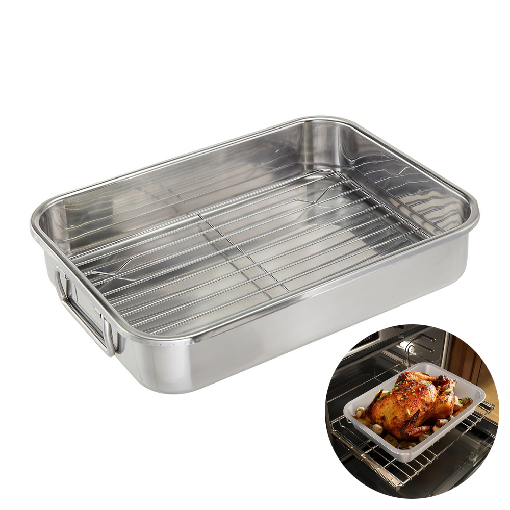 Kitchen Baking Tray Set - กระป๋องอบสแตนเลสพร้อมชั้นวาง1ชุดเหมาะสำหรับการคั่วเนื้อสัตว์หรือผักจำนวนมากสำหรับอุปกรณ์ที่ใช้ในครัวคริสต์มาส