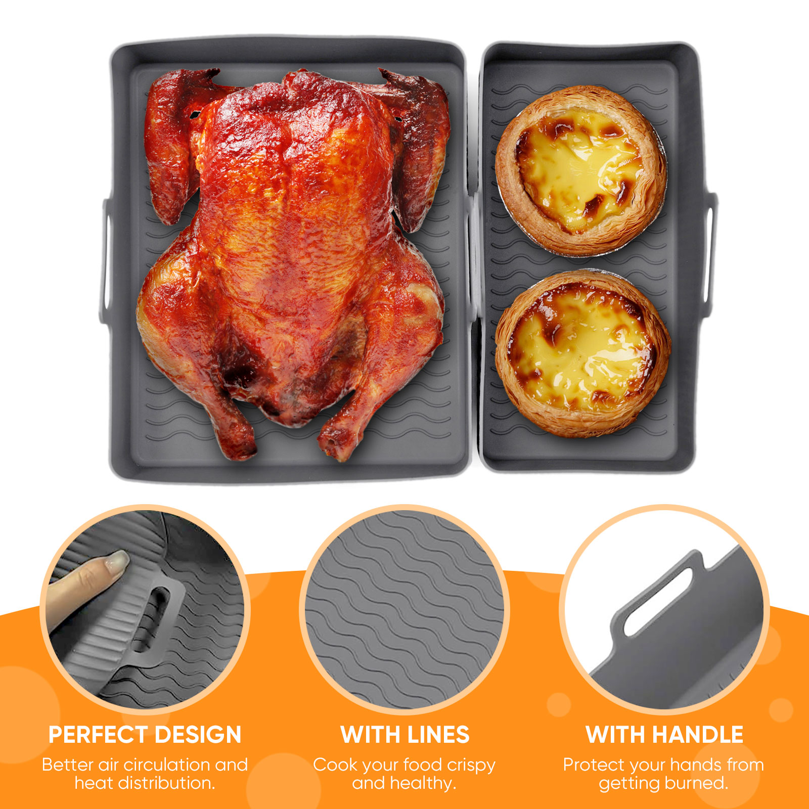 2 ชิ้นชุดซิลิโคน Air Fryer Mat - Kitchen Baking Tray Set บทวิจารณ์และราคา